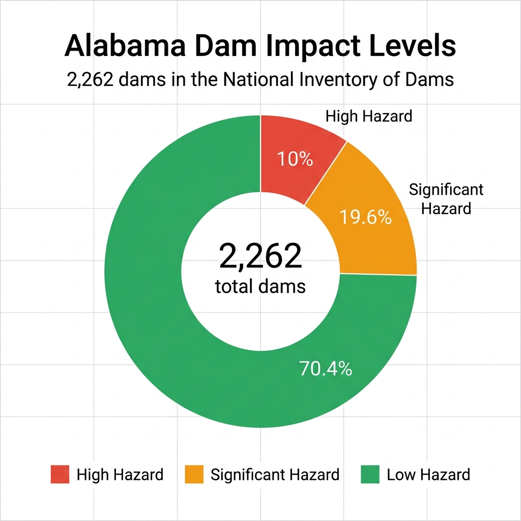 Alabama Dam Impact Levels donut chart